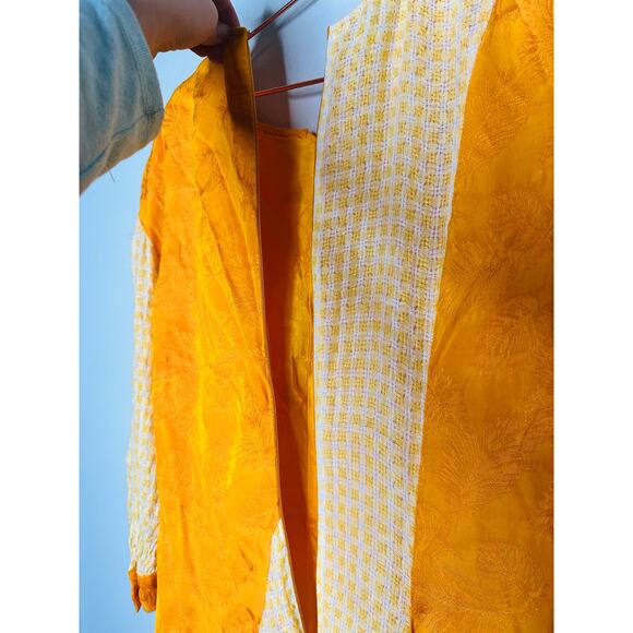 REJINA PYO Marigold Yellow Dylan Asymmetrical Paneled Checkered Linen Dress 12 - Picture 8 of 16